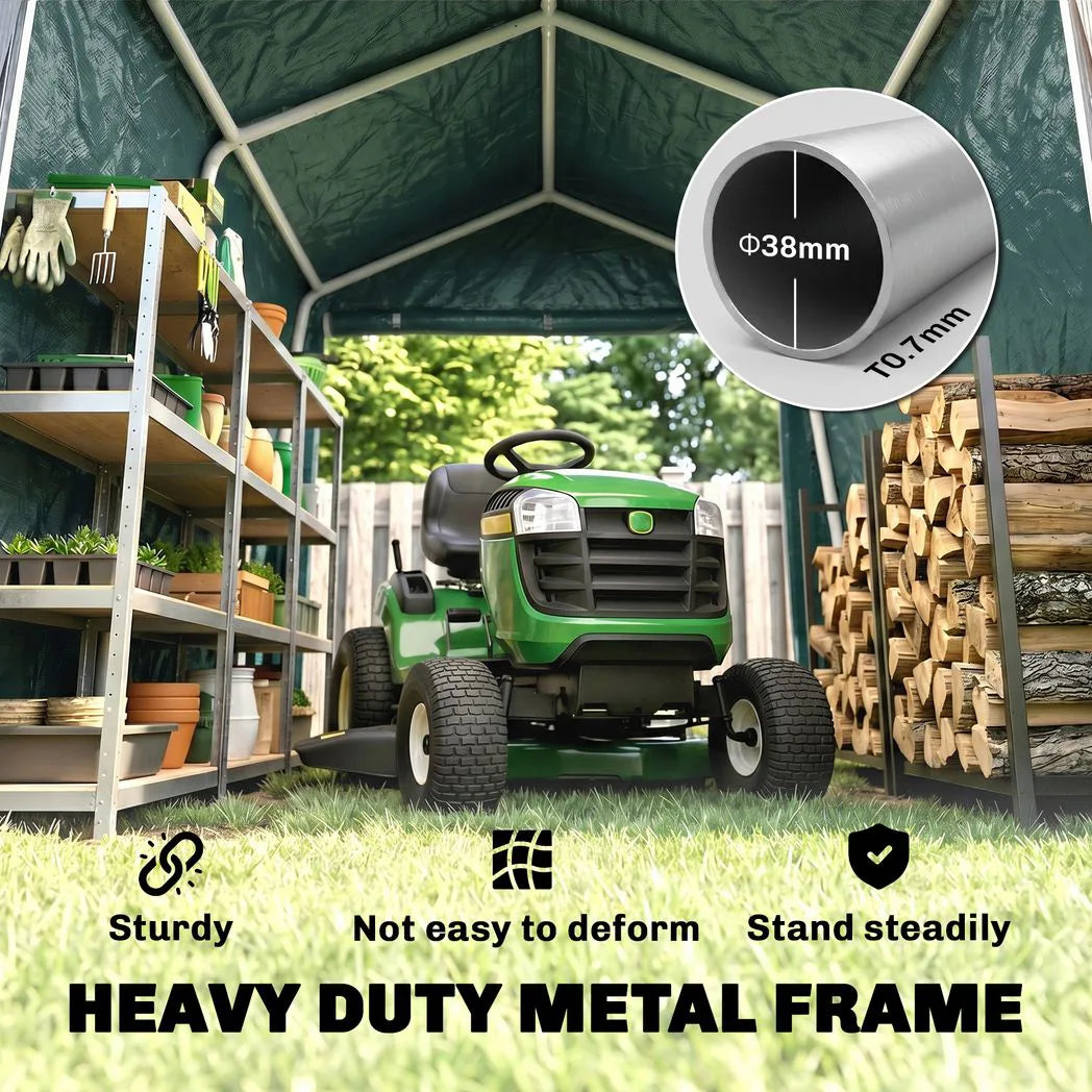 Outsunny 8 x 6.5 ft Outdoor Garden Storage Shed, Waterproof Bike Tent with Double Roll-up Zipper Door for Garden Tools, Green