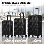 3-Piece Suitcase Set, Hard Shell Carry On & Checked Luggage Set with TSA Lock, 20/24/28 Inch, Black