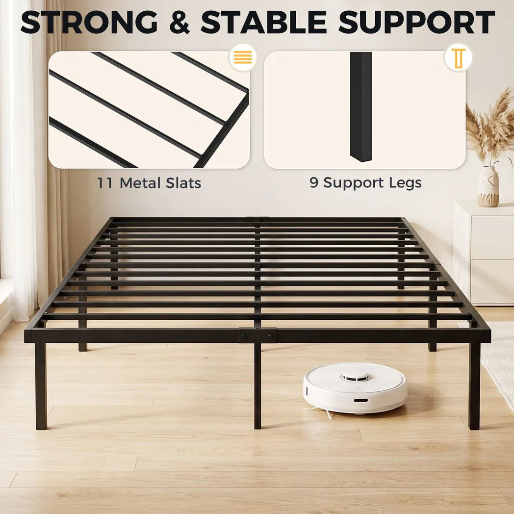 4ft6 Double Bed Frame with Underbed Storage, Metal Platform Bed Frame with Steel Slat Support, No Box Spring Needed
