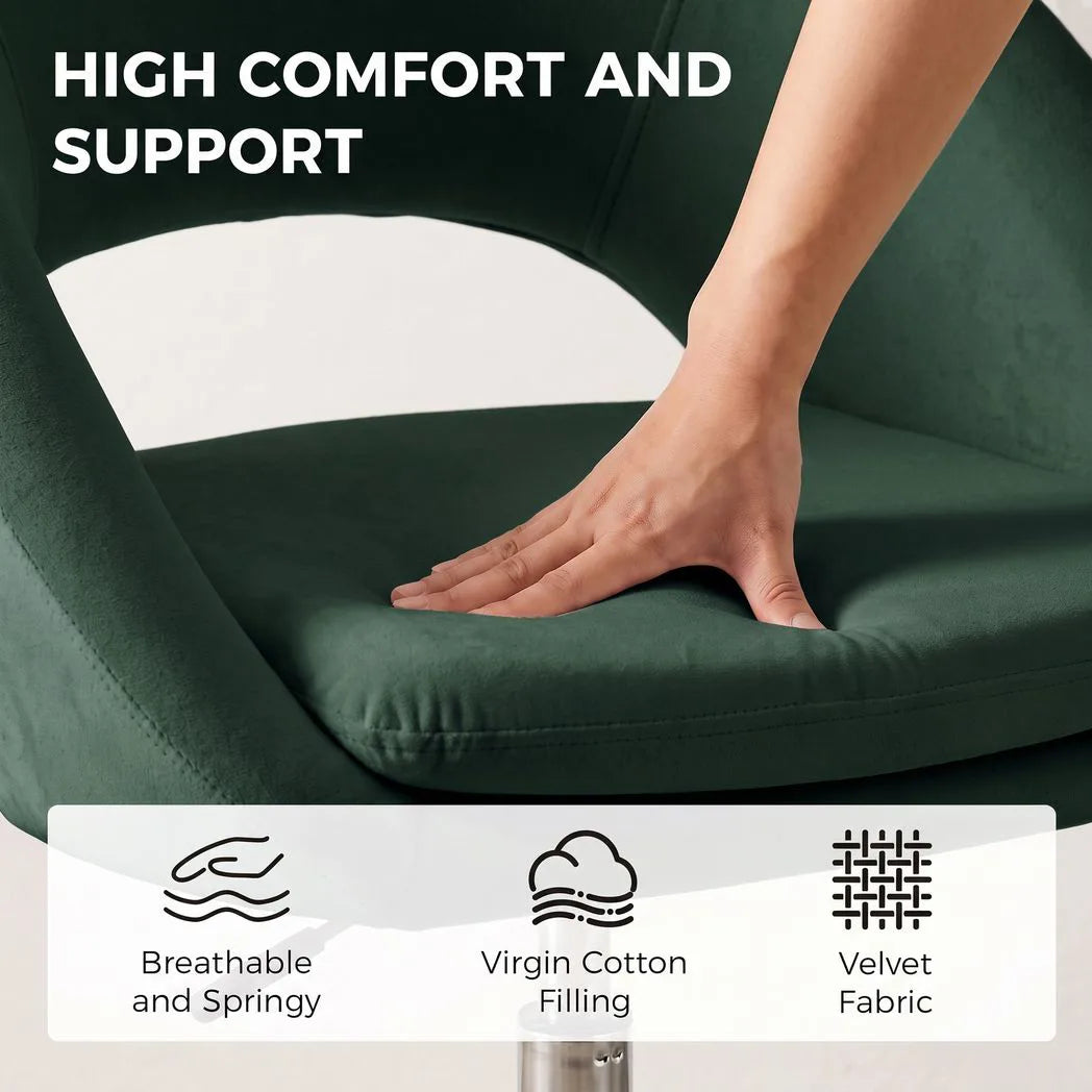 Velvet Desk Chair, Modern Office Chair with Height-Adjustable, Wheels, for Home Study Bedroom, Dark Green