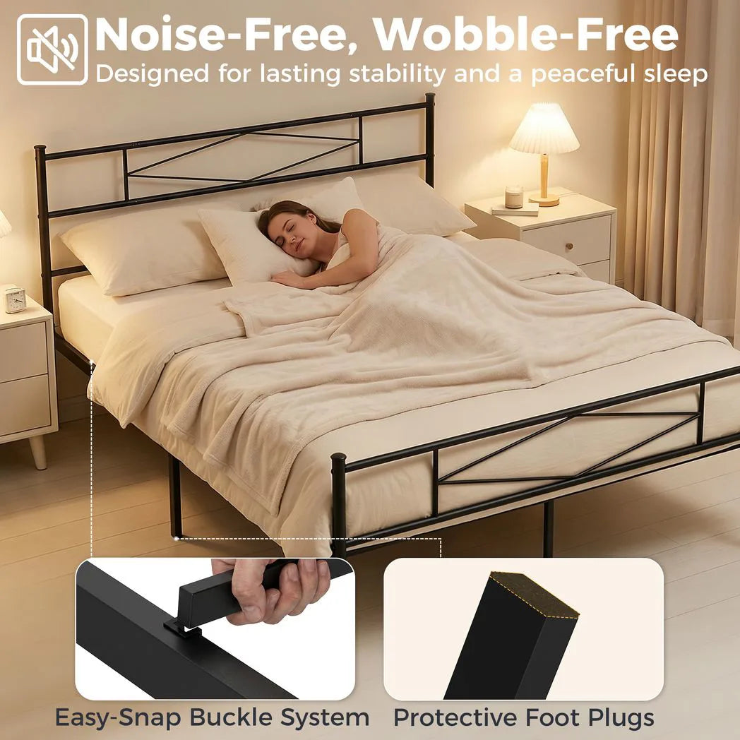 5ft King Bed Frame with Headboard and Footboard, Metal Platform Bed Frame with 32 cm Underbed Storage, Black