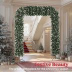 8.2 ft Snow Frosted Christmas Tree Arch, Christmas Arch Doorway Decor with 2100 Tips and 96 Pinecones, Artificial Xmas Tree with Metal Stand for Indoor, Green