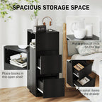Slim Bedside Table with 2 Drawers — Black, 25cm Wide