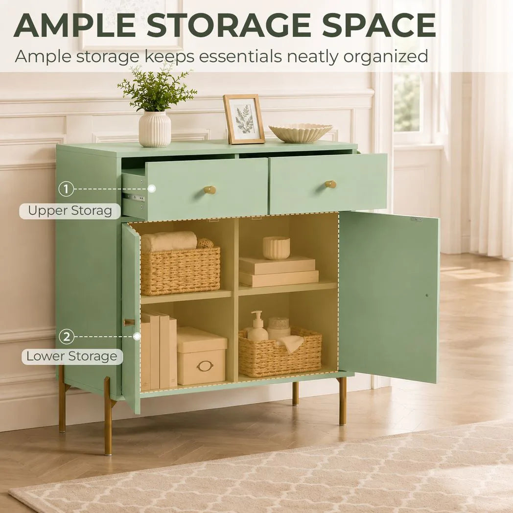 Modern Sideboard, Sideboard Storage Cabinet with 2 Drawers and Adjustable Shelf for Living Room, Light Green