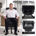 Office Chair, 180kg Heavy Duty Linen Computer Desk Chair with Lumbar Support, Wide Seat, Spring Cushion, Black