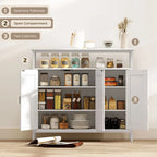 Industrial Kitchen Sideboard with Open Shelf, 2 Cabinets, Adjustable Shelves for Living Room, Dining Room, White