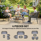 Outsunny 4 Piece Garden Furniture Set, Rope Garden Sofa Set with 1 Loveseat 2 Chairs Tempered Glass Table Cushions, Dark Grey