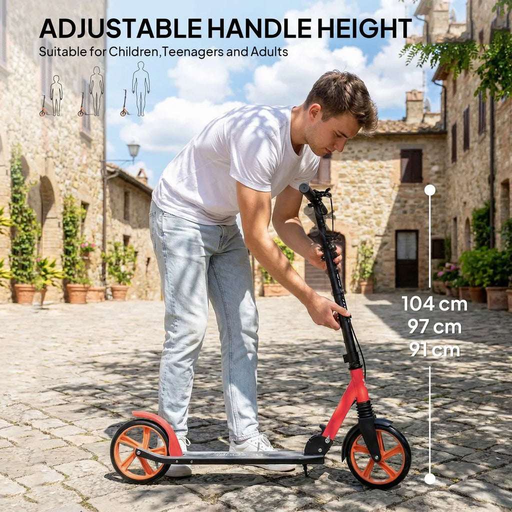 One-click Folding Kick Scooter for 14 w/ Adjustable Handlebar, Push Scooter with Kickstand, Dual Brake System, Red