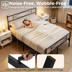 4ft6 Double Bed Frame with Headboard and Footboard, Metal Platform Bed Frame with 32 cm Underbed Storage, Black