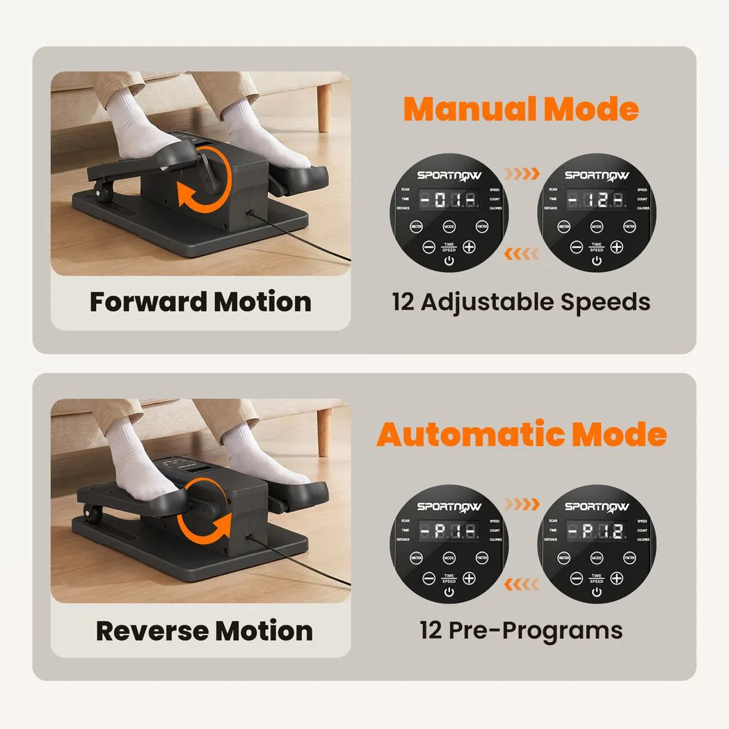 SPORTNOW Under Desk Elliptical Machine with Manual & Auto Modes, 12 Adjustable Speed, Remote Control & LED Monitor for Home