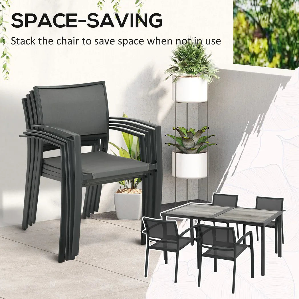 Outsunny Five-Piece Casual Outdoor Dining Set, with Wood-Effect Table - Grey
