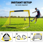 SPORTNOW Set of 2 Pop Up Football Goal, Portable Folding Football Net with Carry Bag, 8 U-Shaped Ground Stakes, Fibreglass Pole