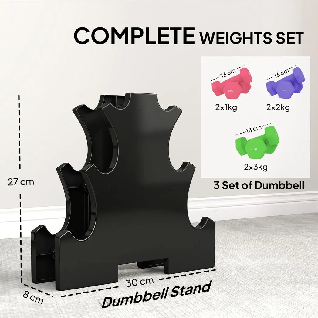 SPORTNOW Hex Dumbbells Set with Dumbbell Rack, Hand Weights for Strength Training Weight Lifting, 2 x 1kg, 2 x 2kg, 2 x 3kg