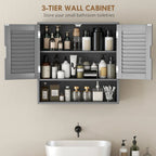 Bathroom Cabinet, Wall Mounted Storage Cabinet with Adjustable Shelves, 60 x 20 x 60 cm, Grey