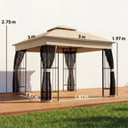 Outsunny 3 x 3 m Outdoor Garden Gazebo with Post Shelves, UPF50 Double Roof Patio Permanent Pavilion, Brown