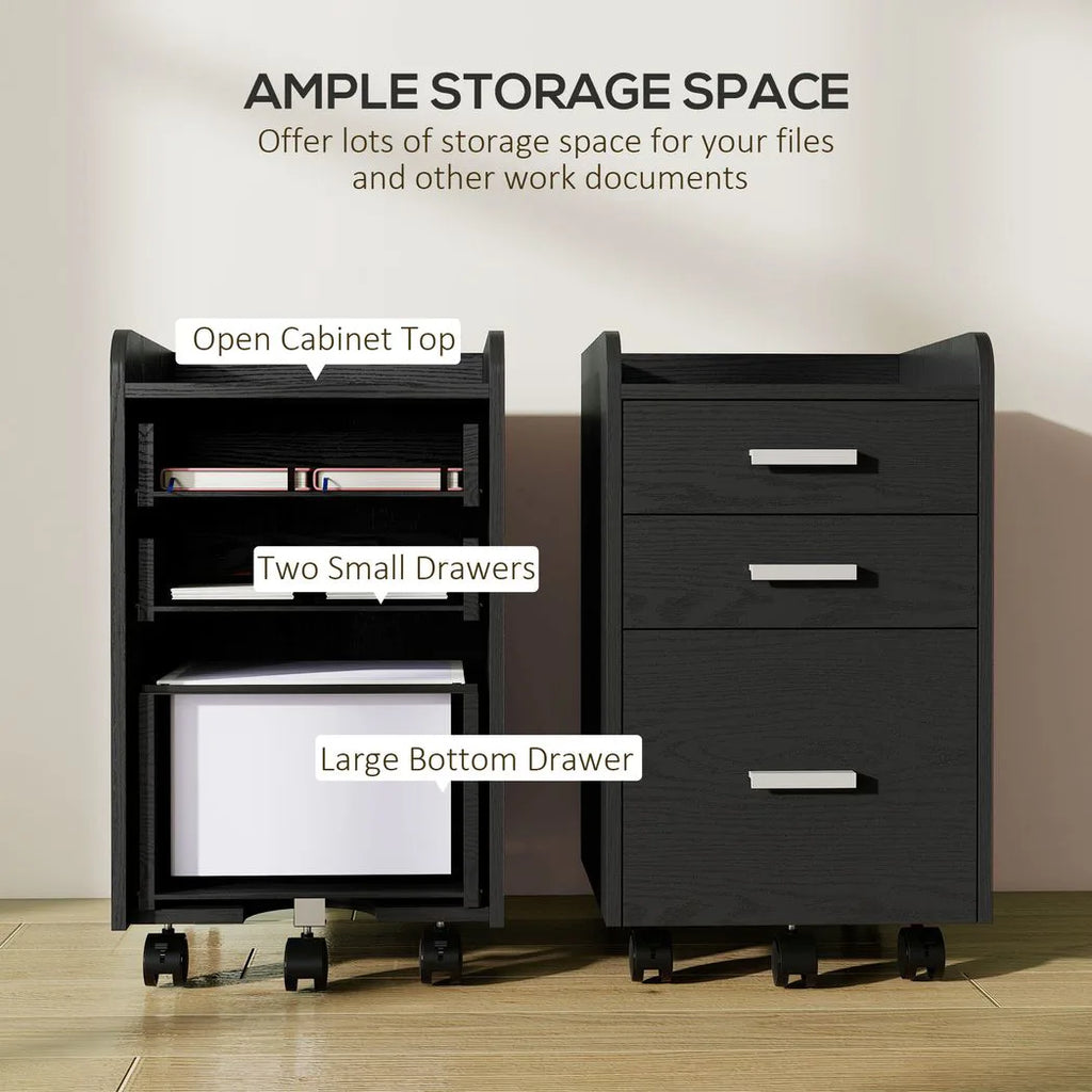 3 Drawer Filing Cabinet, Rolling File Cabinet with Edged Top for Letter, A4 Size, Hanging File Folders, Black
