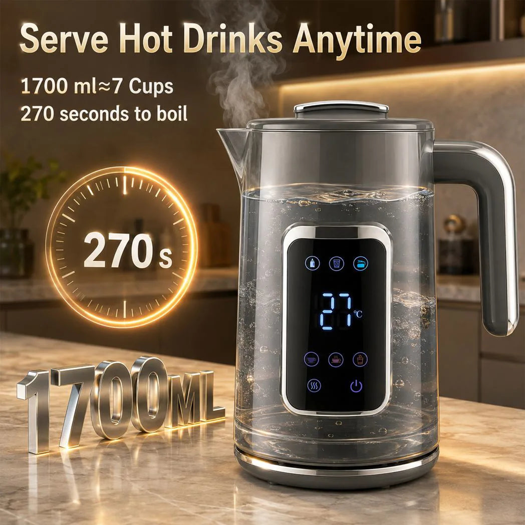 Electric Kettle, 1.7L Fast Boil 3000W Water Kettle with LED Display, Adjustable Temperature, Keep Warm Function, Grey