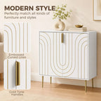 Modern Kitchen Cupboard, Storage Cabinet with 2 Doors, Adjustable Shelf and Metal Legs, White