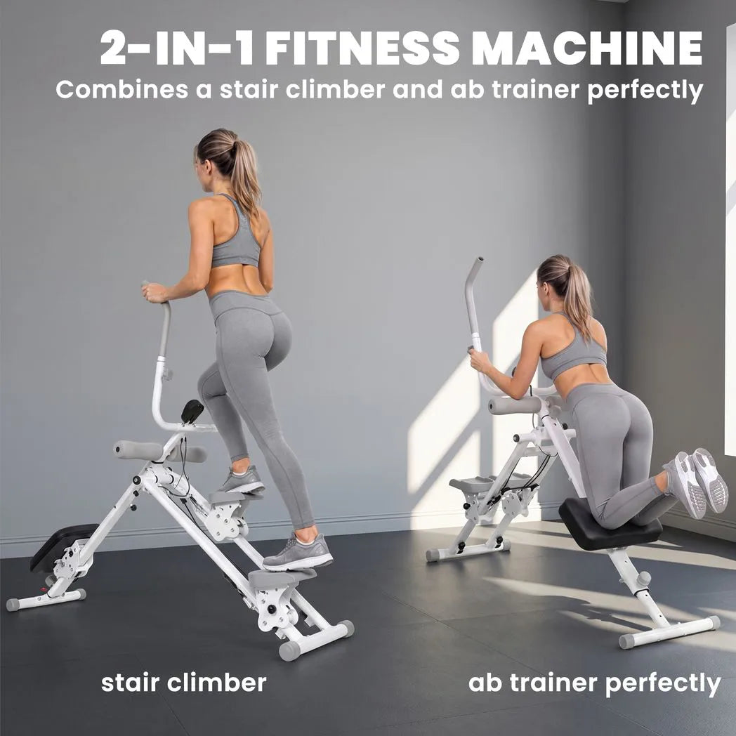 SPORTNOW 2-in-1 Ab Machine and Stair Stepper, Foldable Ab Trainer and Climbing Machine with LCD Monitor for Home Gym, White