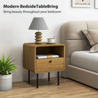 Bedside Table with Drawer and Open Shelf - Oak