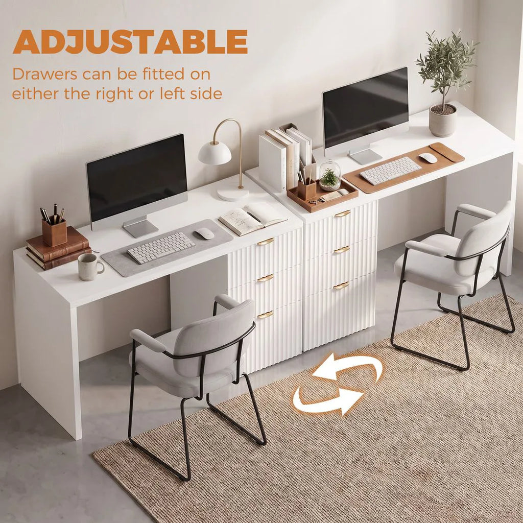 Computer Desk with 3 Drawers Reversible Home Office Desk 120 cm, White