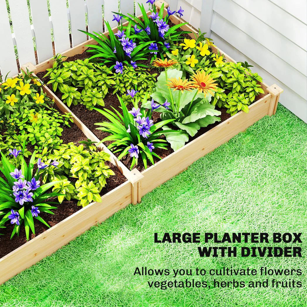 Outsunny Raised Garden Bed, Wooden Planter Box with Divider and Open Bottom for Flowers, Herbs, Vegetables, DIY Painting