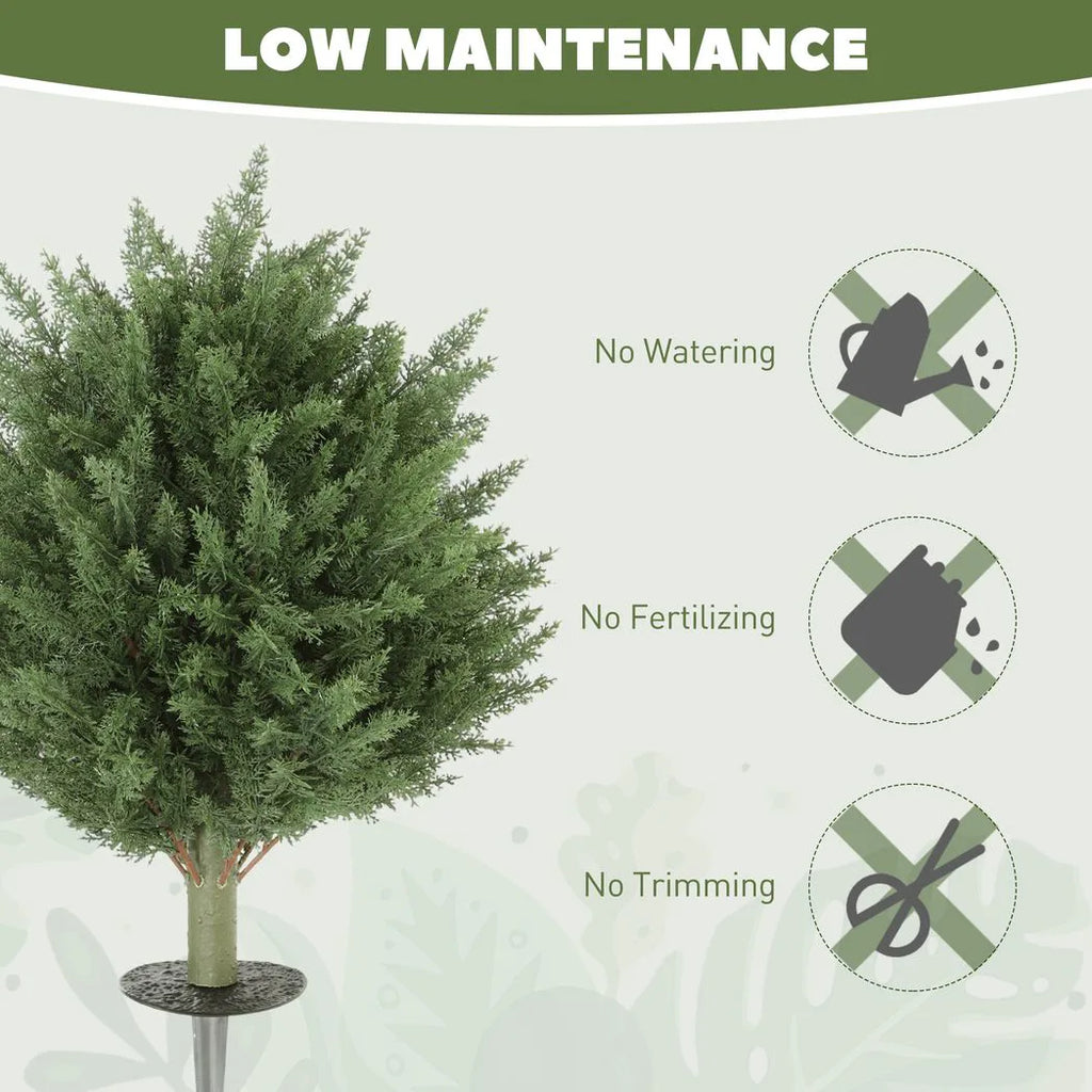 60 cm Artificial Cypress Tree with Ground Stake, Set of 2 Artificial Plants for Indoor & Outdoor, UV Resistant, Green