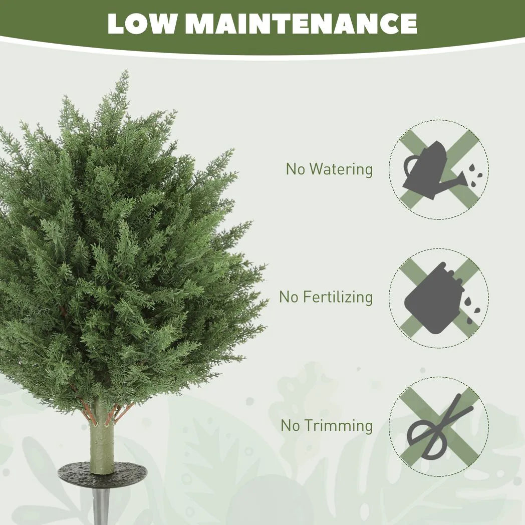 60 cm Artificial Cypress Tree with Ground Stake, Set of 2 Artificial Plants for Indoor & Outdoor, UV Resistant, Green