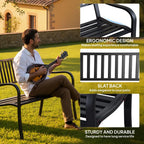 Outsunny Metal Garden Bench Loveseat with Slatted Seat, Black