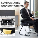 Reception Chair, Conference Meeting Office Chair with Flip-up Armrest, Mesh Backrest, Lumbar Support and Metal Base