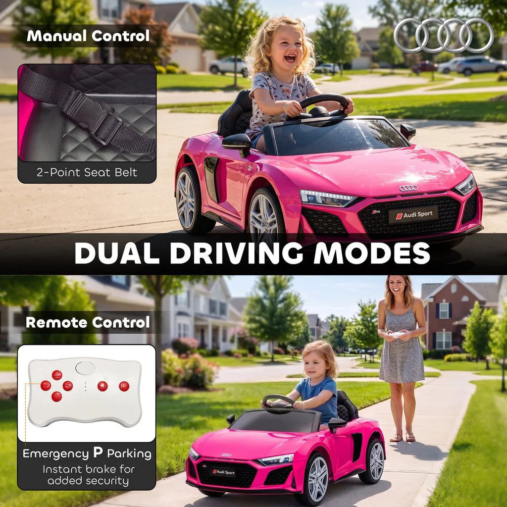 AIYAPLAY Licensed Audi R8 Spyder 12V Electric Car for Kids with Remote Control, Dual Motors, Rear Suspension, Soft Start, Pink