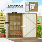 Outsunny 3.3 x 3.4ft Lean To Steel Garden Shed, with Locking Door - Light Brown Wood Effect/White