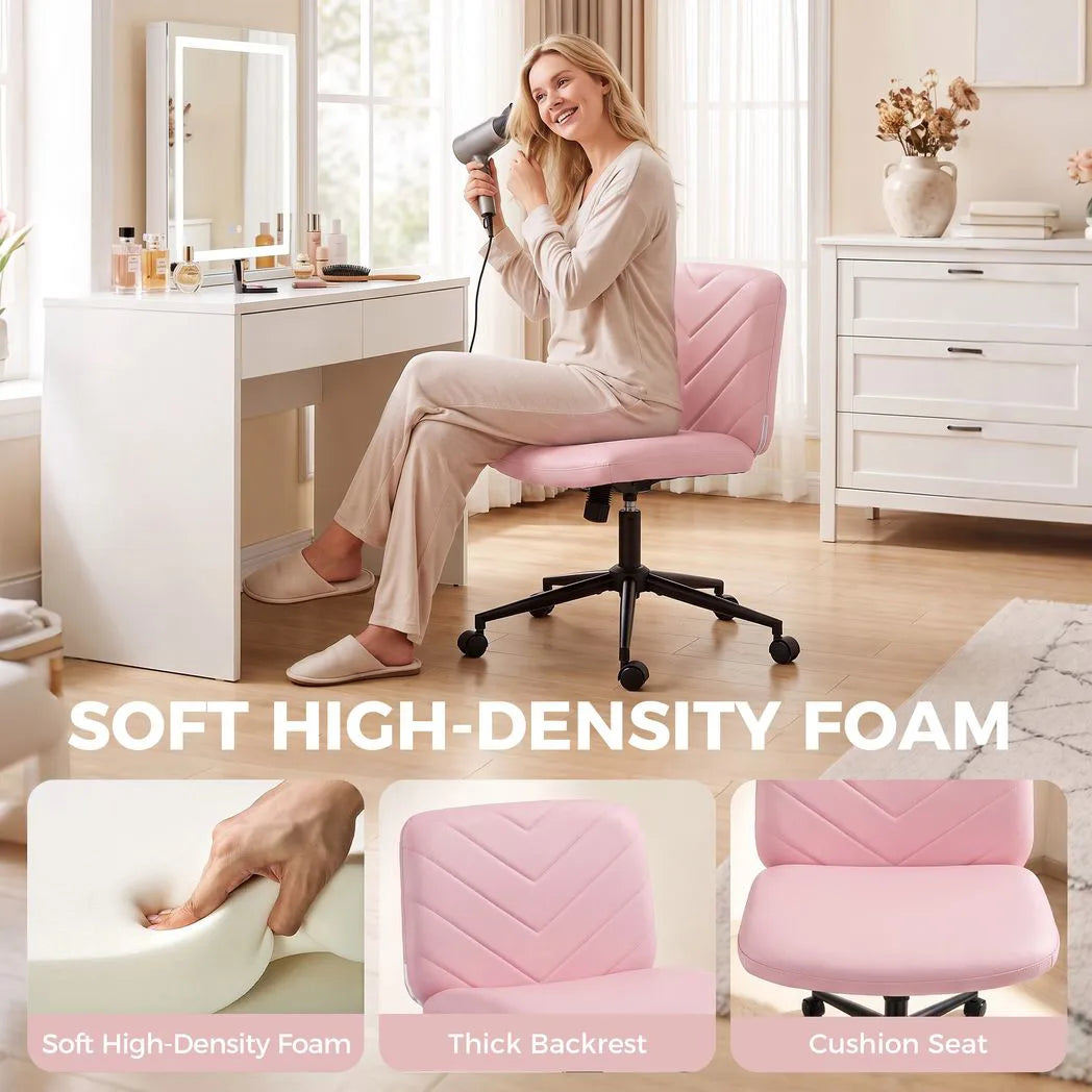 Home Office Desk Chair Height Adjustable Swivel Chair Cross Legged Wide Seat Swivel Wheels Pink