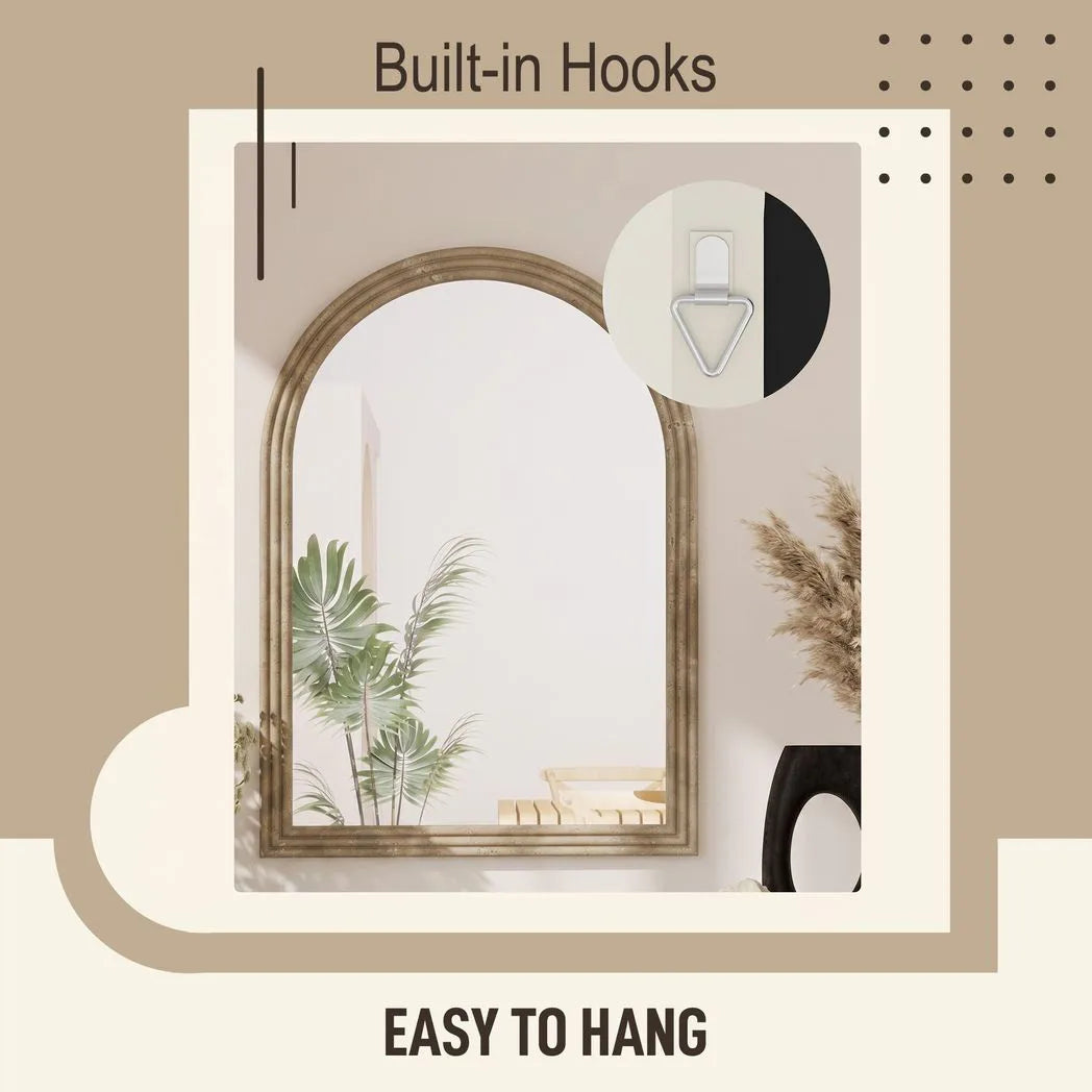 Arched Wall Mirror with Grooved Frame — Brown, 50 × 70cm