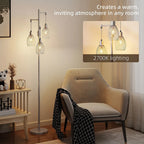 170.5cm Industrial Dimmable Standing Lamp, 3-Light Floor Lamp with Steel Wire Cage Lampshades, Silver Tone