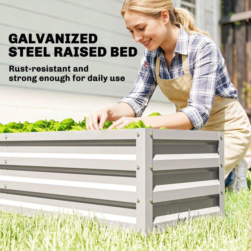 Outsunny Small Greenhouse with Raised Garden Bed, Galvanised Walk-in Greenhouse with Roll Up Windows, 141 x 141 x 190 cm, White