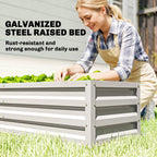 Outsunny Small Greenhouse with Raised Garden Bed, Galvanised Walk-in Greenhouse with Roll Up Windows, 141 x 141 x 190 cm, White