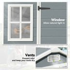 Outsunny 8 x 4 ft Plastic Garden Shed, Wood-Effect Outdoor Storage Shed with Floor, Windows, Lockable Doors and Vents, Light Grey