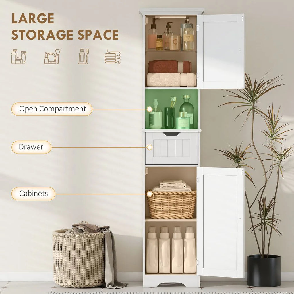 Slim Bathroom Storage Cabinet, with Sensor Lights - White