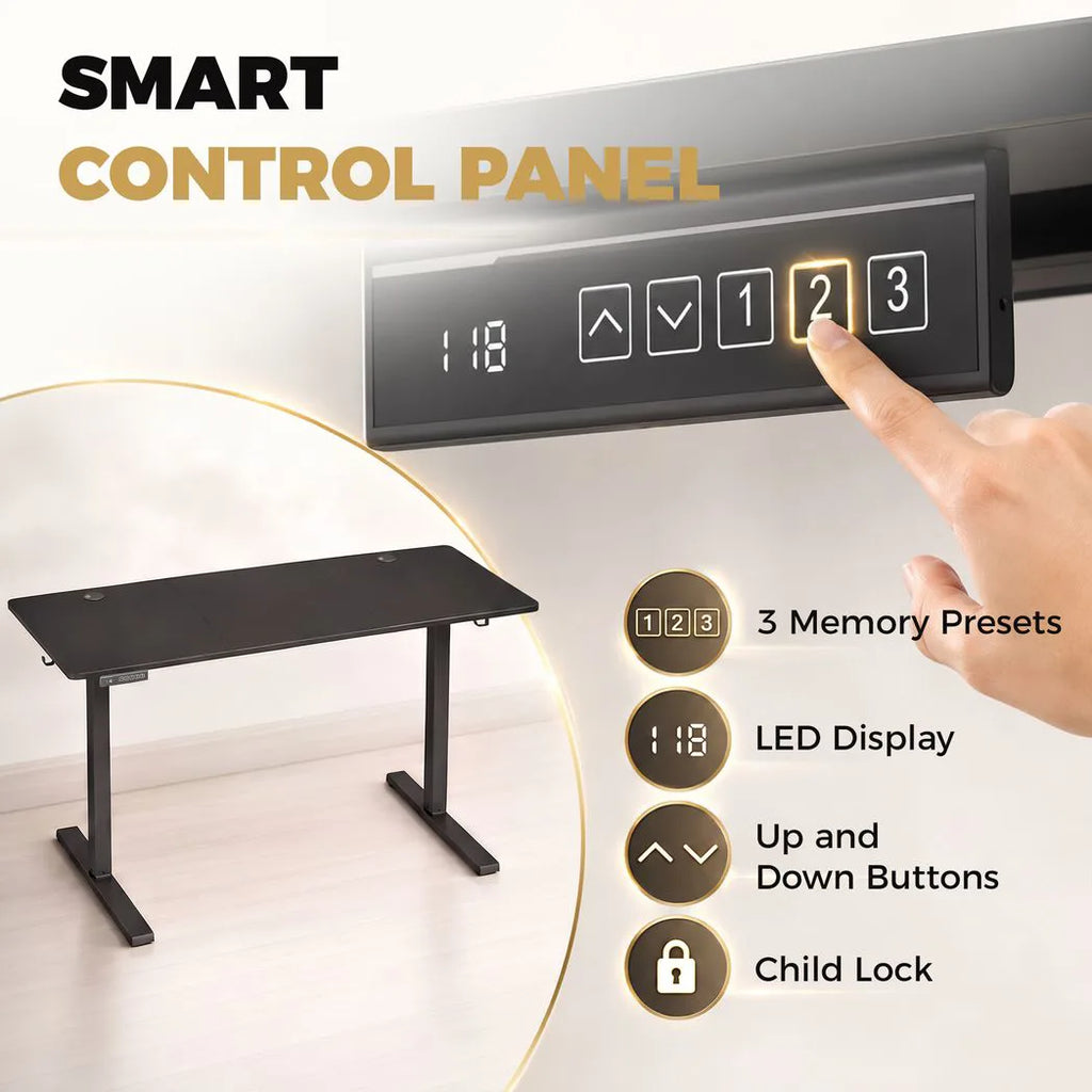 Standing Desk Memory Control Height Adjustable Desk 2 Cable Holes LED Display Sit Stand Desk Black