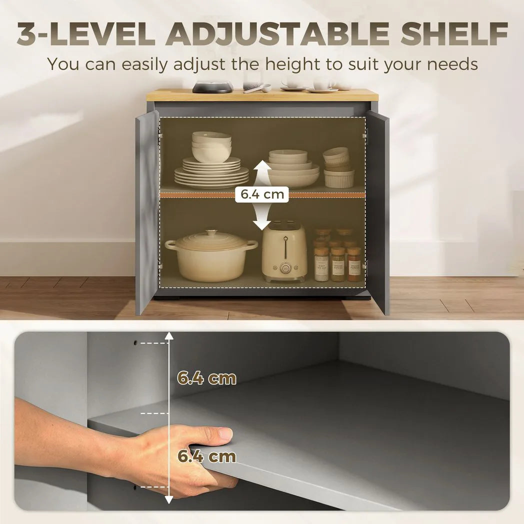 Kitchen Sideboard, Storage Cabinet with Double Doors and Adjustable Shelf for Living Room, Entryway, Grey