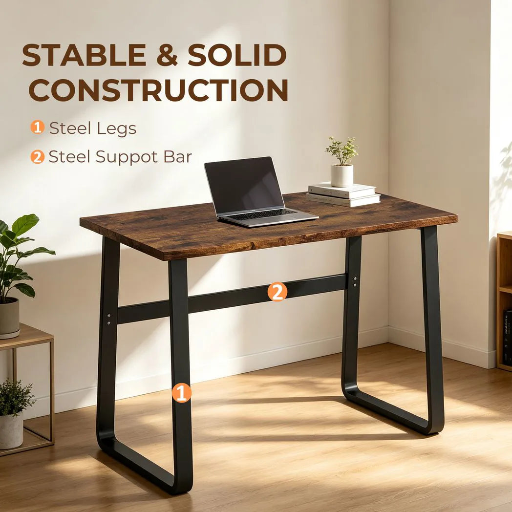 Industrial Writing Desk With Metal Legs, 100 x 58 x 74.5cm, Rustic Brown and Black