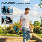 One-click Folding Kick Scooter for 14 w/ Adjustable Handlebar, Push Scooter with Kickstand, Dual Brake System, Blue