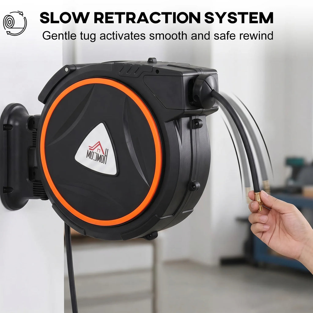 Auto Rewind Hose Reel, Retractable Air Hose Reel 15 m and 1.5 m, 150 Bar with 1/4" BSPT Connector, Black