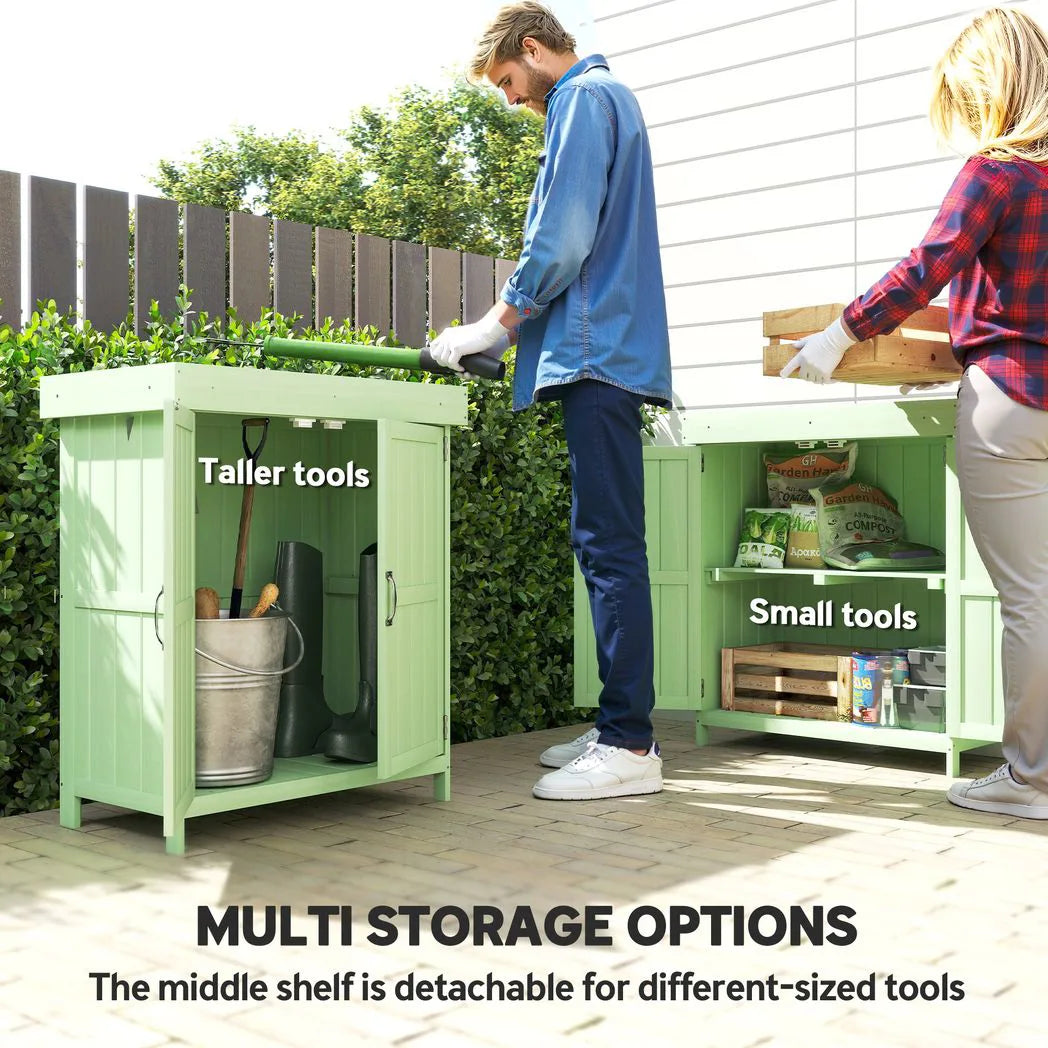 Outsunny Small Shed, Wooden Garden Shed with Openable Hinged Roof and Removable Shelf, 74 x 43 x 88 cm, Light Green