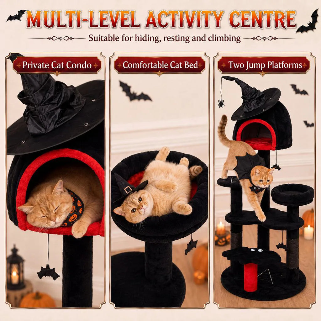 Gothic Halloween Cat Tree — Black, 155cm