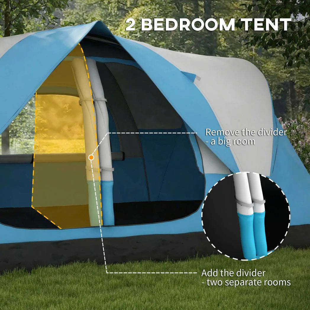 Outsunny Camping Tent for 6 Man with 2000mm Water Resistant Rainfly and Carry Bag for Fishing Hiking Festival, Sky Blue