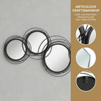Metal Wall Art 56cm Modern Decorative Mirror Decor for Living Room Bedroom Dining Room, Black