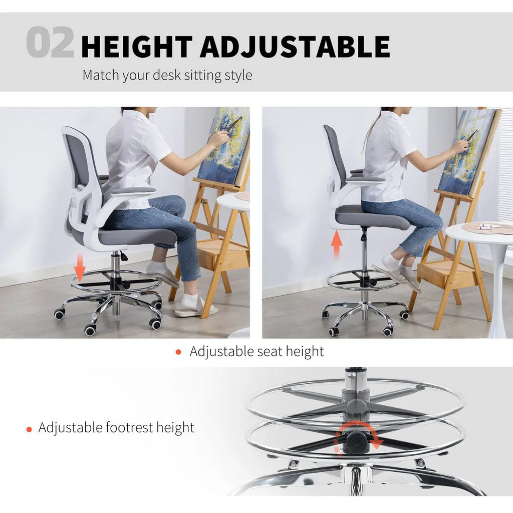 Draughtsman Chair, with Adjustable Lumbar - Charcoal Grey