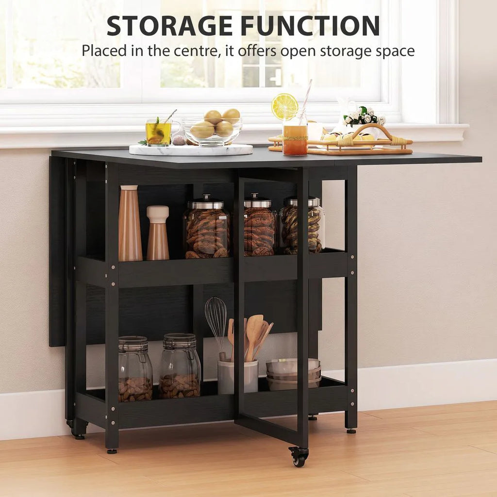 Four-Person Drop Leaf Table - Black Wood-Effect